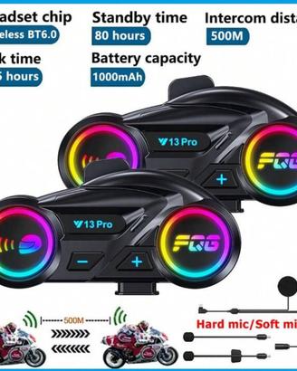 2x INTERFONO BLUETOOTH MOTO Y13 PRO - 500mt  RGB