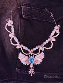 Blue heart necklace y2k style 