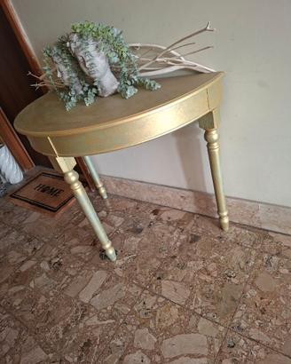 Tavolo consolle in legno dorato spatolato