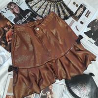 Gonna marrone lurex oro con pieghe handmade 