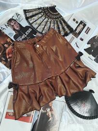 Gonna marrone lurex oro con pieghe handmade 