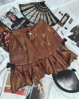 Gonna marrone lurex oro con pieghe handmade 