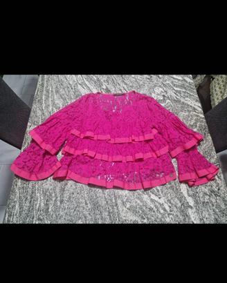 Maglietta in pizzo fucsia con balze