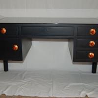 Scrivania nera in legno e vetro, anni '40