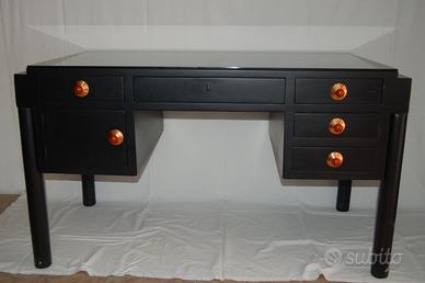 Scrivania nera in legno e vetro, anni '40