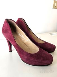 Scarpe décolleté donna bordeaux in pelle, tg 37,5