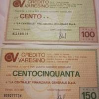 Miniassegni Credito Varesino lire 100 e 150 del 77