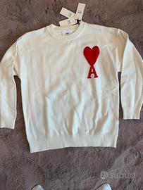 Maglione ami paris bianco con cuore rosso