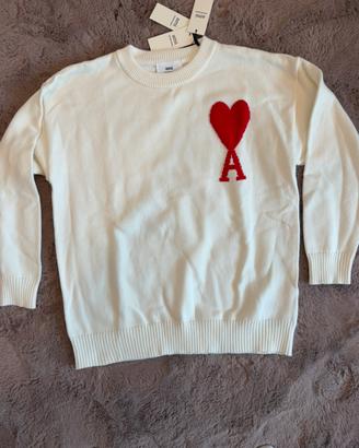 Maglione ami paris bianco con cuore rosso