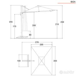 ombrellone deghi modello Ibiza, 3x3 con led