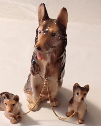 Famiglia di pastori tedeschi in ceramica Giappones