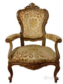 Sedia in tessuto damascato stile Luigi XV 