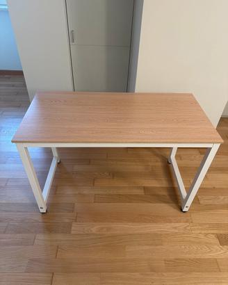 Scrivania 120x60 cm bianca con piano rovere