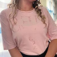 T-SHIRT ORIGINALE GUESS ROSA CHIARO logo