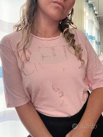 T-SHIRT ORIGINALE GUESS ROSA CHIARO logo