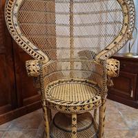 Poltrona Peacock vimini vintage originale anni 70