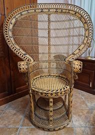 Poltrona Peacock vimini vintage originale anni 70