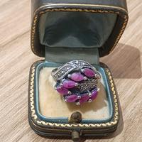 antico anello in argento 925 inglese con rubini 