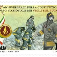 Francobollo Filat. dei vigili del fuoco 80º anniv.