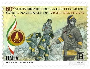 Francobollo Filat. dei vigili del fuoco 80º anniv.