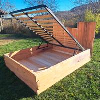 Letto cassettone matrimoniale in legno di tasso 