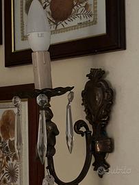 Coppia di applique candelieri con gocce in vetro