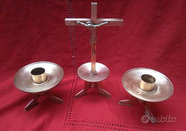 trittico candelieri con croce anni 50.