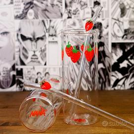 Nana & Hachi Set 2 Bicchieri di Vetro con Cannucce