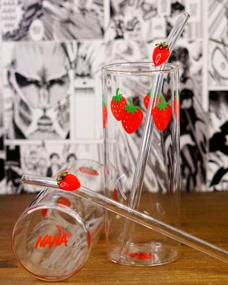Nana & Hachi Set 2 Bicchieri di Vetro con Cannucce