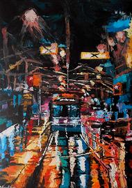 Quadro acrilico su tela TRAM DI NOTTE