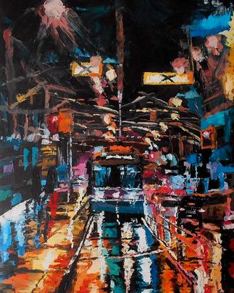 Quadro acrilico su tela TRAM DI NOTTE