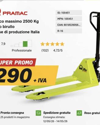 TRANSPALLET MANUALE IN PROMOZIONE
