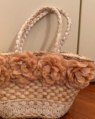 Borsa floreale raffia