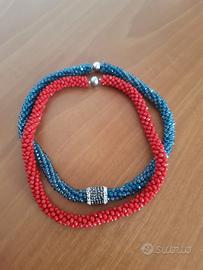 Set n.2 collane perline rossa e blu