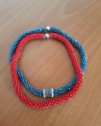 Set n.2 collane perline rossa e blu