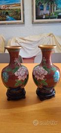 Coppia vasi cloisonné cinesi vintage altezza 15 cm