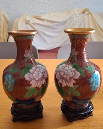 Coppia vasi cloisonné cinesi vintage altezza 15 cm