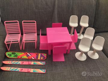 Barbie anni 80 sci snowboard sedie tavolo sgabelli
