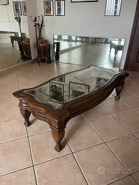 Tavolino basso in legno massello con specchio