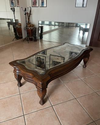 Tavolino basso in legno massello con specchio