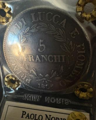 Moneta argento 1805 Lucca e Piombino certificata