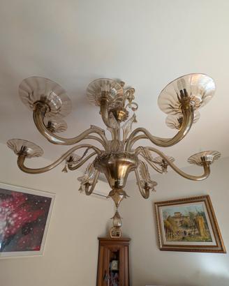 Magnifico Lampadario Classico Vetro Ambra 12 Luci