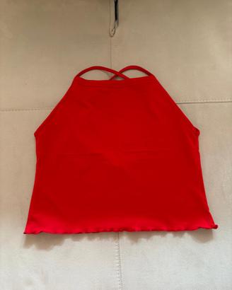Top crop rosso schiena incrociata