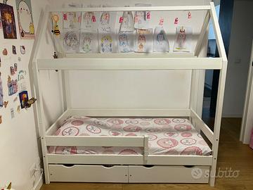 Letto a Casetta 168x90 + 2 cassetti con rotelle