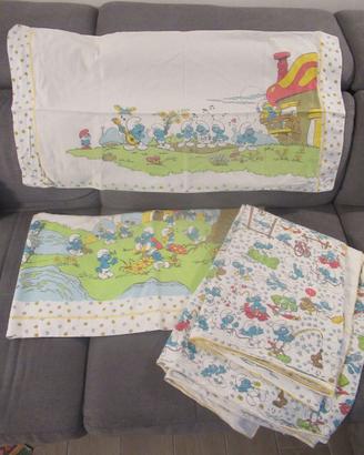 Puffi vintage: set lenzuolo + copriletto