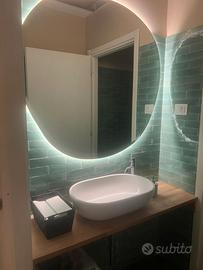 Specchio + lavabo con top legno