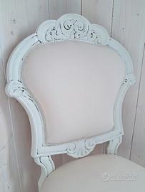 Sedia shabby chic velluto panna legno bianco