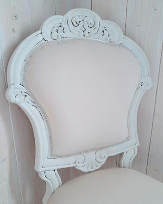 Sedia shabby chic velluto panna legno bianco