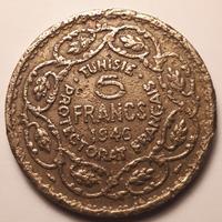 5 franchi protettorato francese della Tunisia