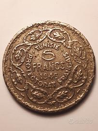 5 franchi protettorato francese della Tunisia